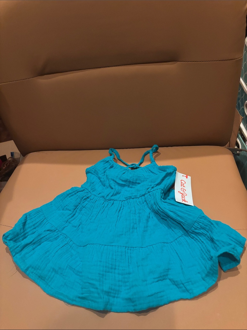 Cat & Jack Turquoise Girls' Keyhole-back Tiered Sundress with diaper cover